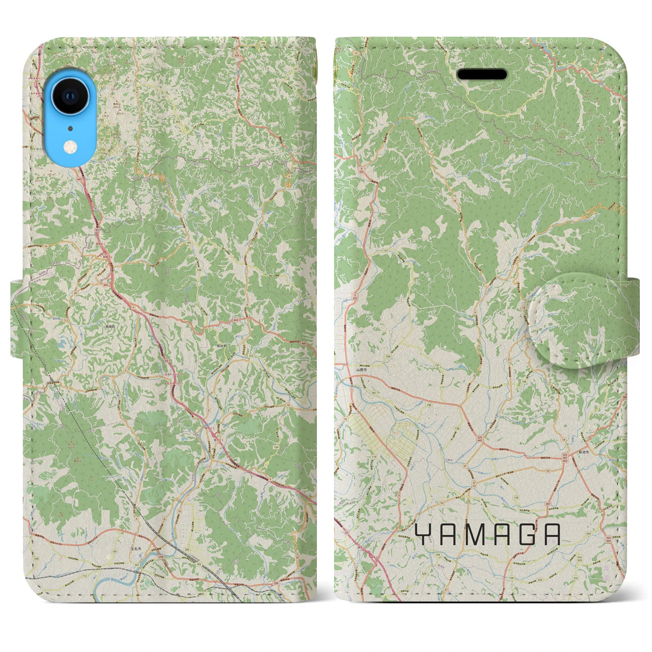 【山鹿】地図柄iPhoneケース（手帳両面タイプ・ナチュラル）iPhone XR 用