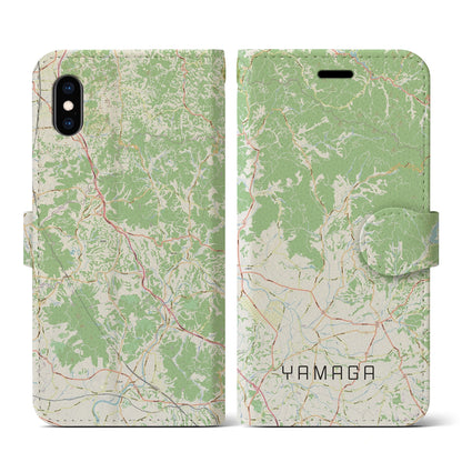 【山鹿（熊本県）】地図柄iPhoneケース（手帳タイプ）ナチュラル・iPhone XS / X 用
