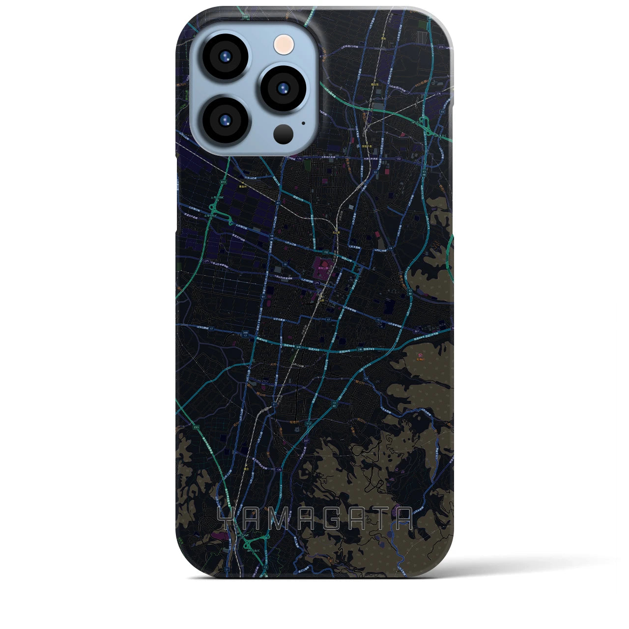 【山形】地図柄iPhoneケース（バックカバータイプ・ブラック）iPhone 13 Pro Max 用