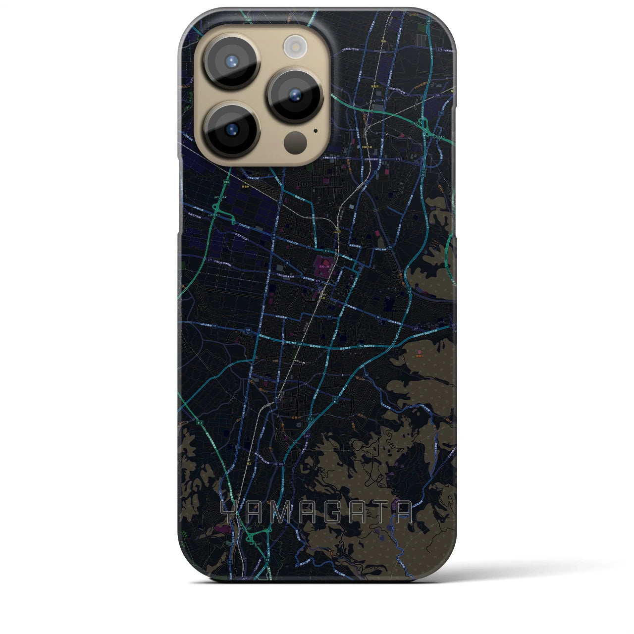 【山形】地図柄iPhoneケース（バックカバータイプ・ブラック）iPhone 14 Pro Max 用