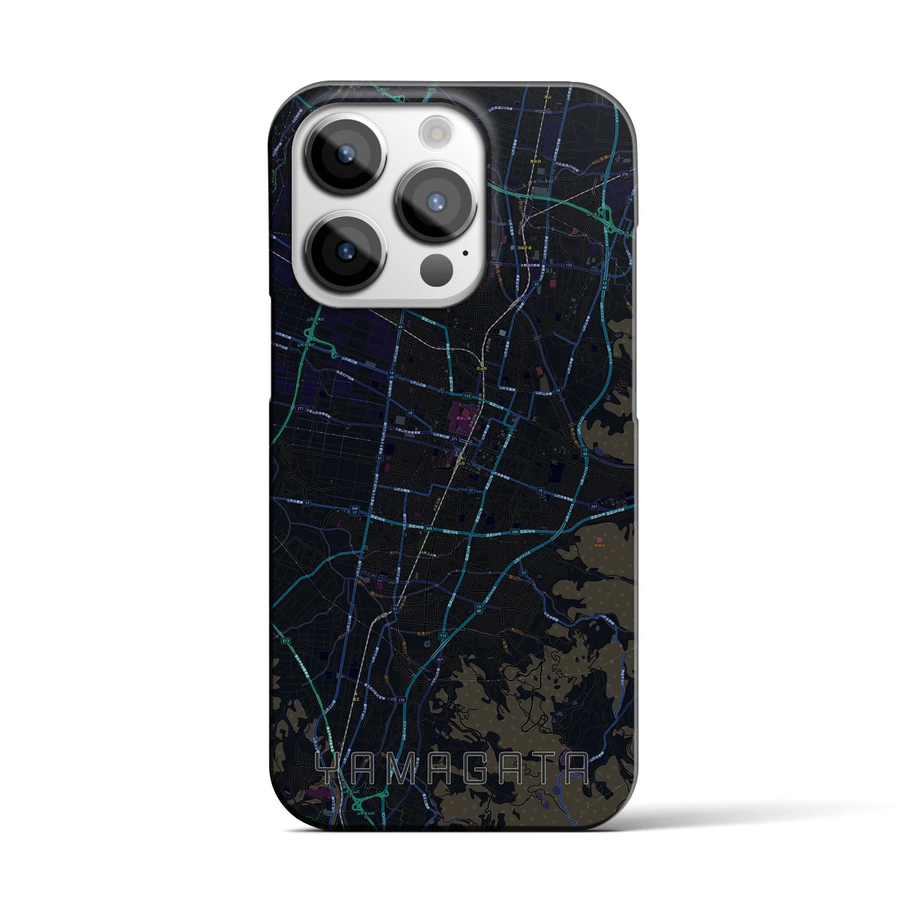 【山形】地図柄iPhoneケース（バックカバータイプ・ブラック）iPhone 14 Pro 用