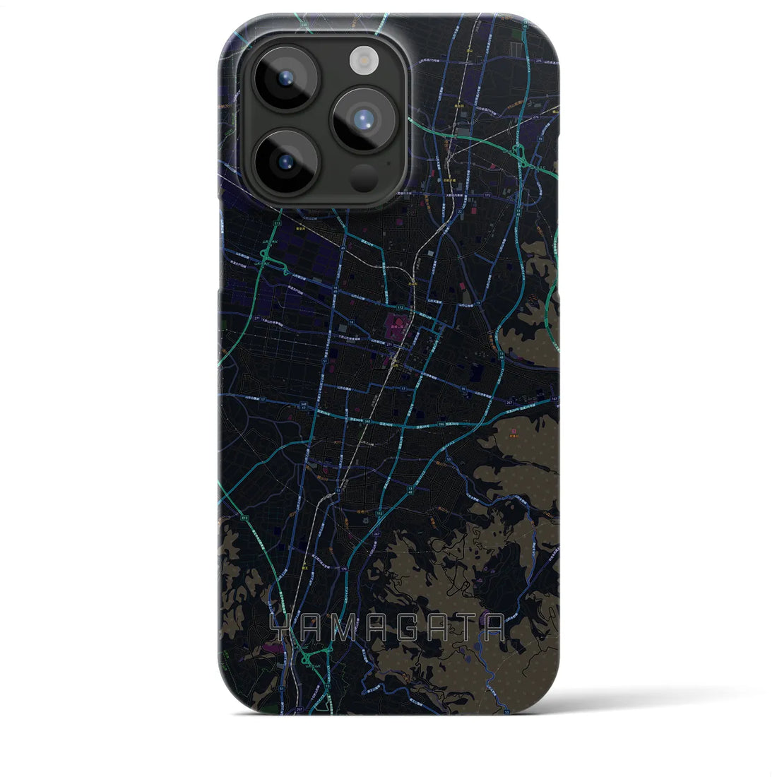 【山形】地図柄iPhoneケース（バックカバータイプ・ブラック）iPhone 15 Pro Max 用