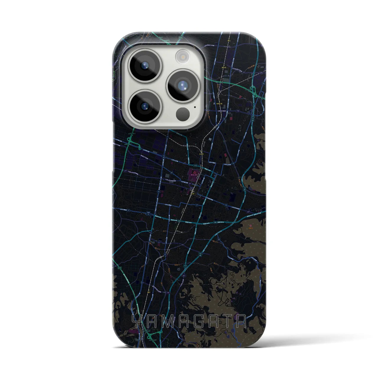 【山形】地図柄iPhoneケース（バックカバータイプ・ブラック）iPhone 15 Pro 用