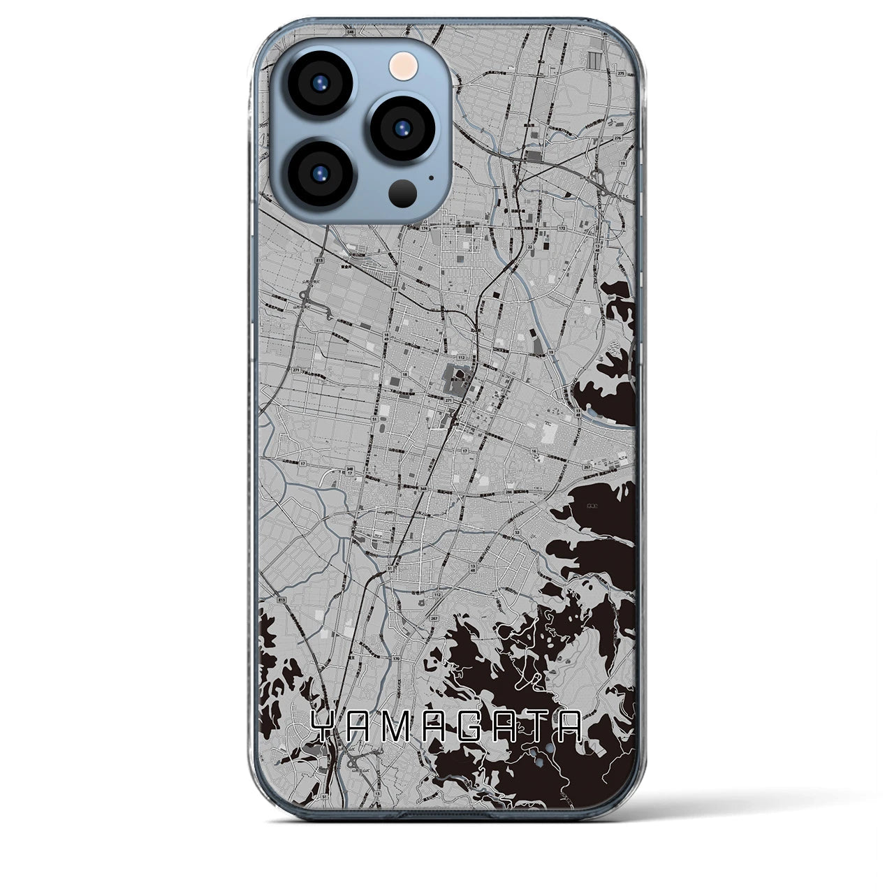 【山形】地図柄iPhoneケース（クリアタイプ・モノトーン）iPhone 13 Pro Max 用
