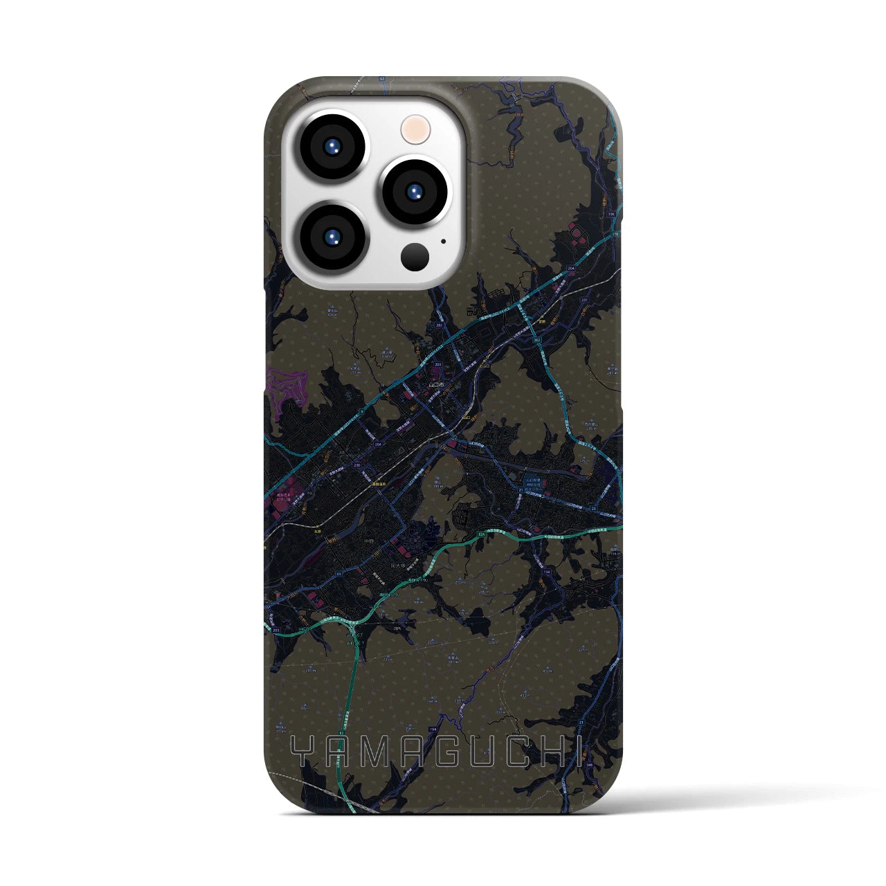 【山口】地図柄iPhoneケース（バックカバータイプ・ブラック）iPhone 13 Pro 用