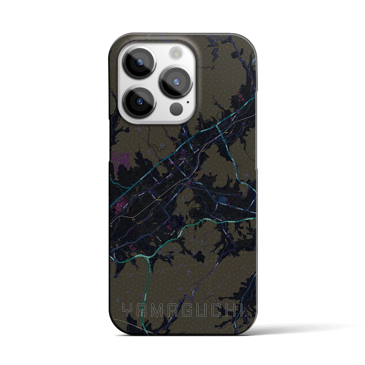 【山口】地図柄iPhoneケース（バックカバータイプ・ブラック）iPhone 14 Pro 用