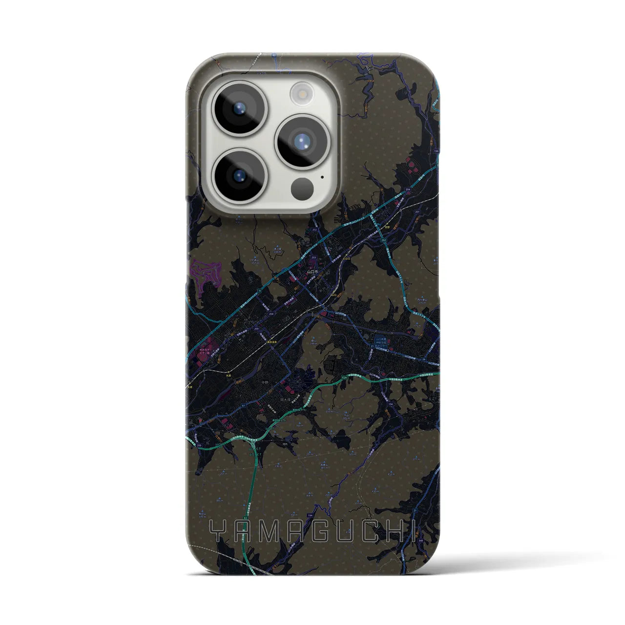 【山口】地図柄iPhoneケース（バックカバータイプ・ブラック）iPhone 15 Pro 用