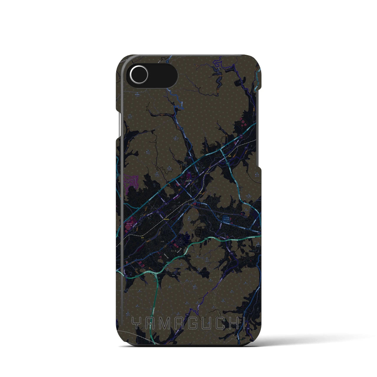 【山口】地図柄iPhoneケース（バックカバータイプ・ブラック）iPhone SE（第3 / 第2世代） / 8 / 7 / 6s / 6 用