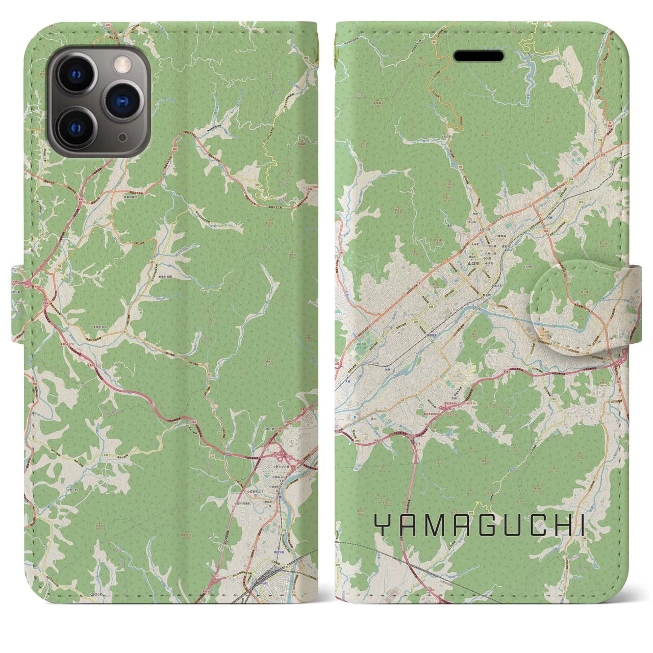 【山口】地図柄iPhoneケース（手帳両面タイプ・ナチュラル）iPhone 11 Pro Max 用