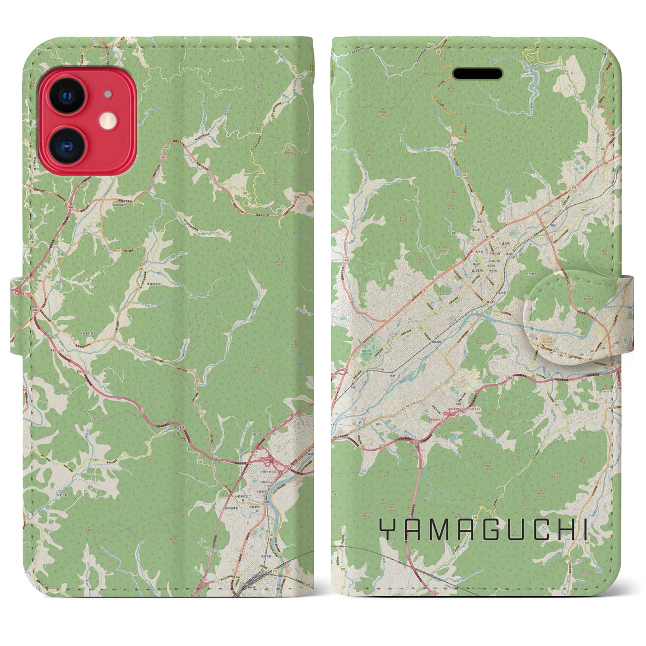【山口】地図柄iPhoneケース（手帳両面タイプ・ナチュラル）iPhone 11 用