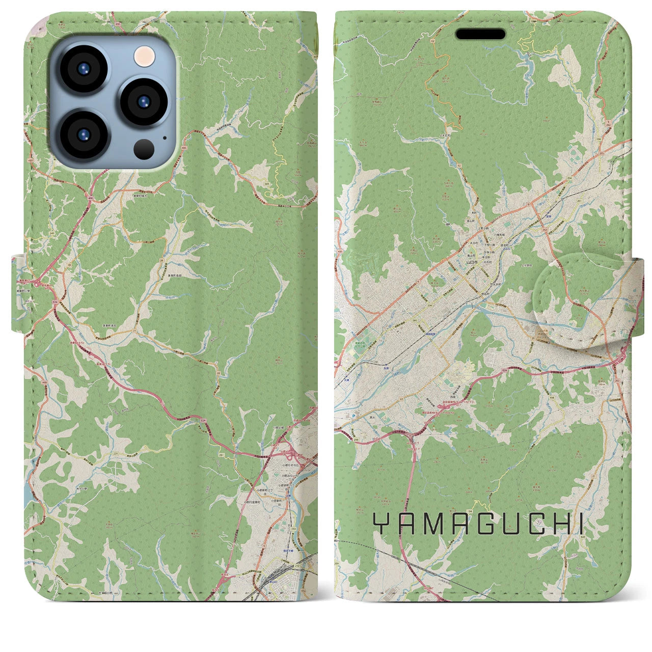 【山口】地図柄iPhoneケース（手帳両面タイプ・ナチュラル）iPhone 13 Pro Max 用