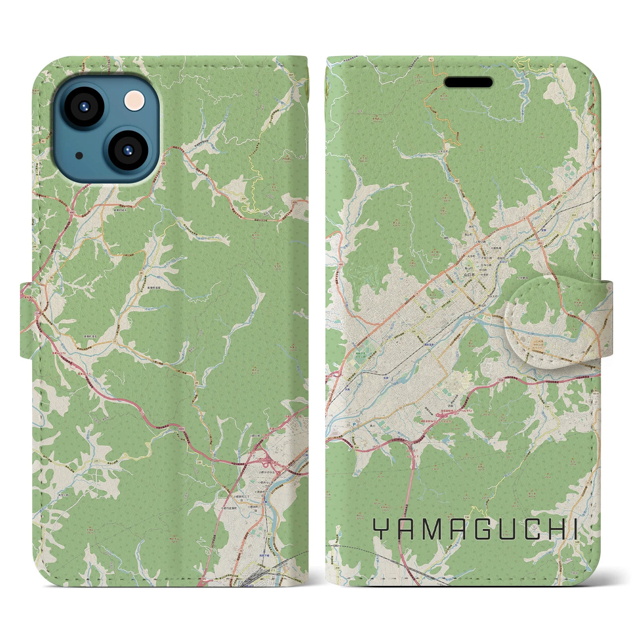 【山口】地図柄iPhoneケース（手帳両面タイプ・ナチュラル）iPhone 13 Pro 用
