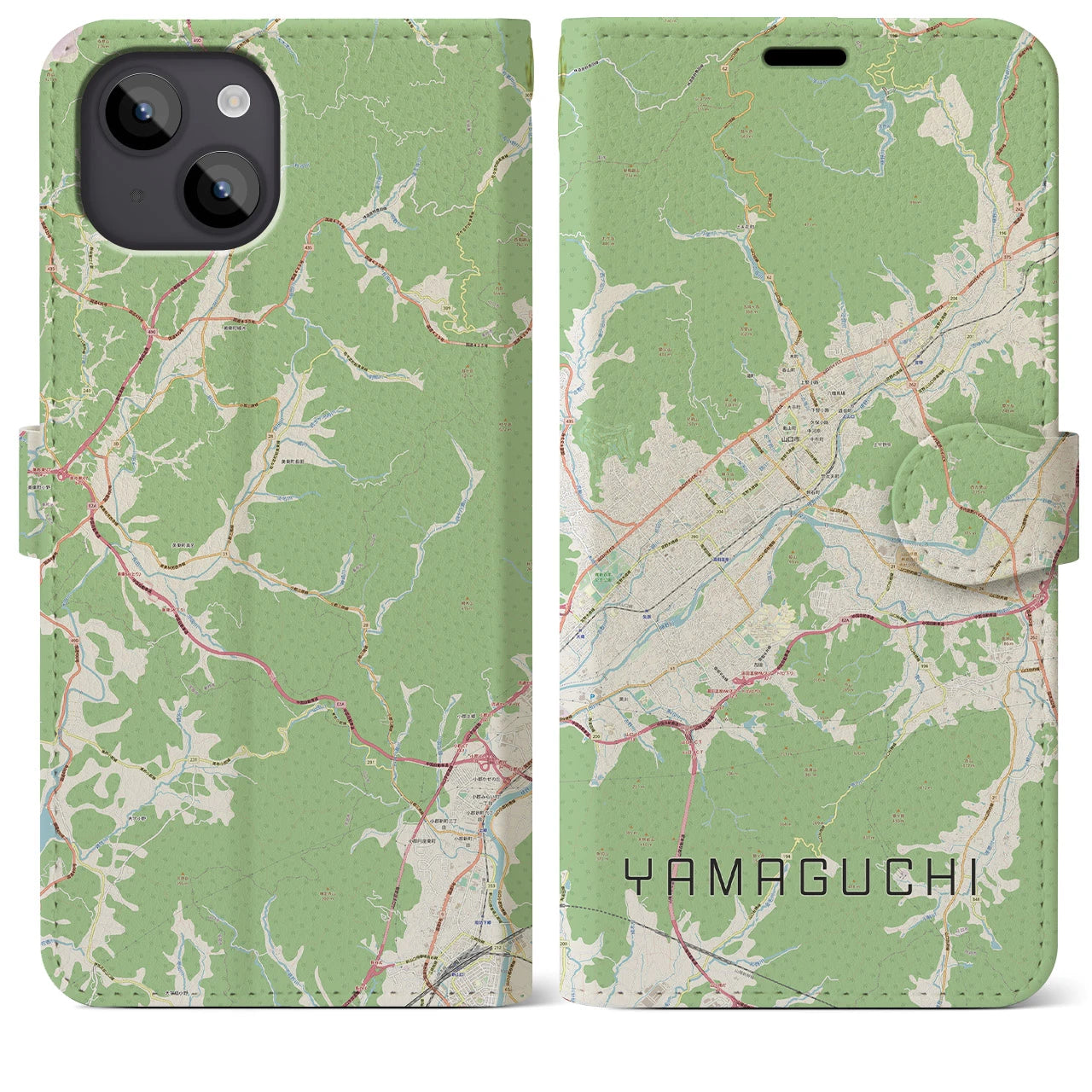 【山口】地図柄iPhoneケース（手帳両面タイプ・ナチュラル）iPhone 14 Plus 用