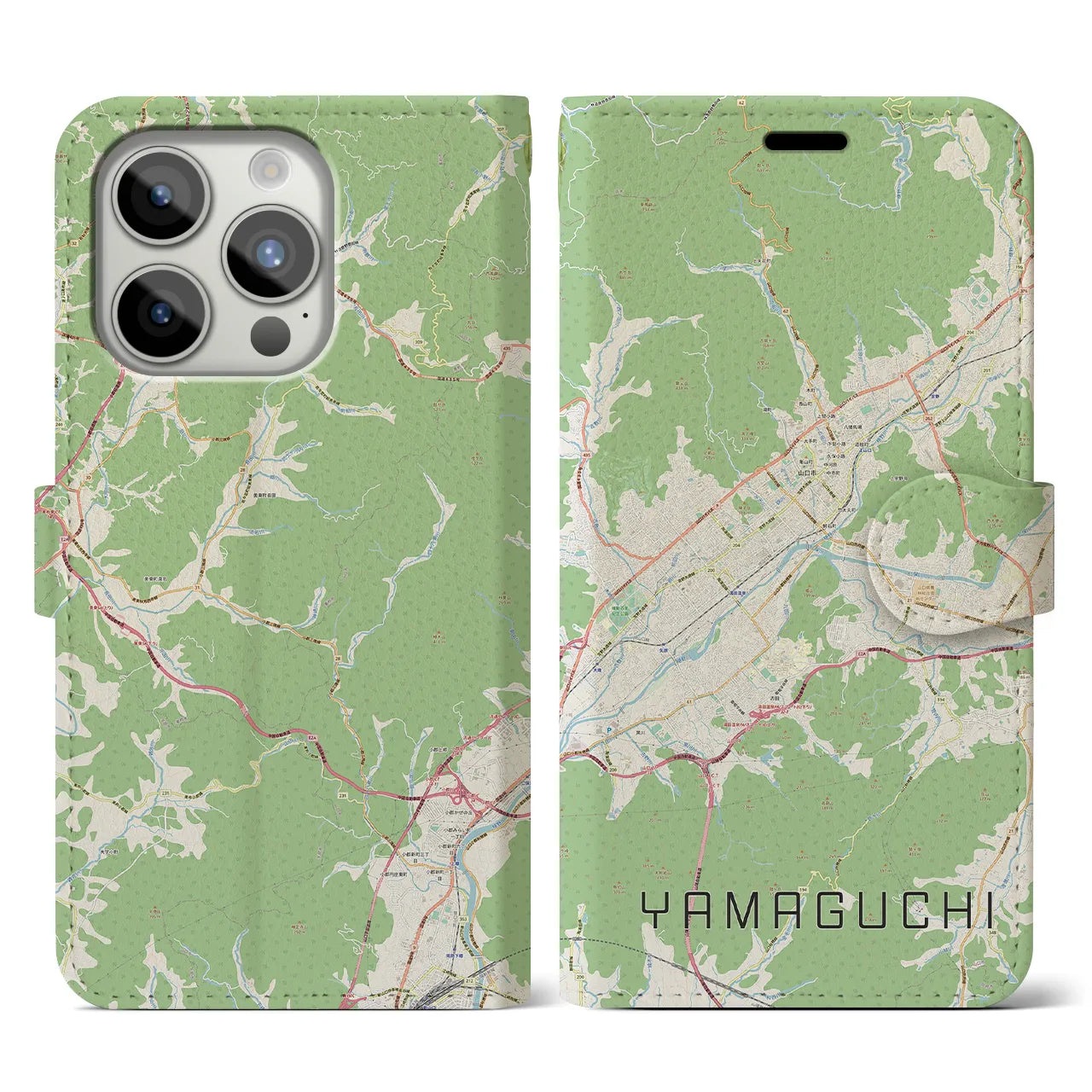 【山口】地図柄iPhoneケース（手帳両面タイプ・ナチュラル）iPhone 15 Pro 用