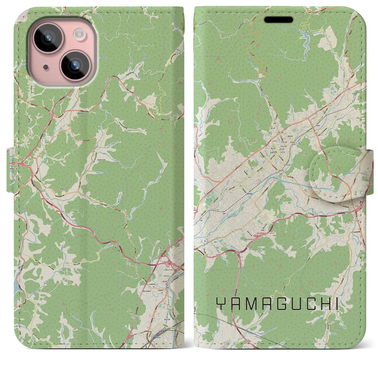 【山口】地図柄iPhoneケース（手帳両面タイプ・ナチュラル）iPhone 15 Plus 用