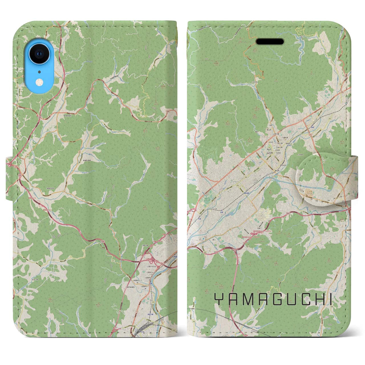 【山口】地図柄iPhoneケース（手帳両面タイプ・ナチュラル）iPhone XR 用