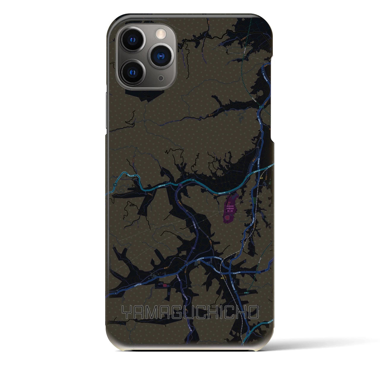 【山口町】地図柄iPhoneケース（バックカバータイプ・ブラック）iPhone 11 Pro Max 用