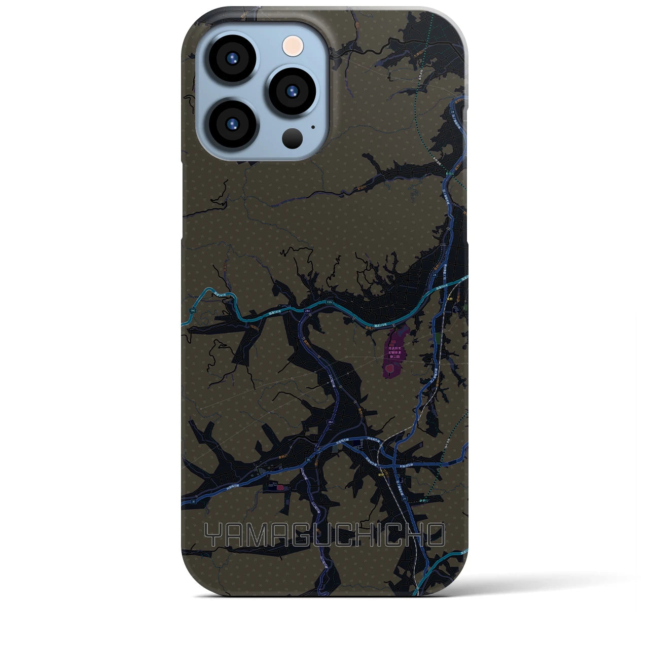 【山口町】地図柄iPhoneケース（バックカバータイプ・ブラック）iPhone 13 Pro Max 用