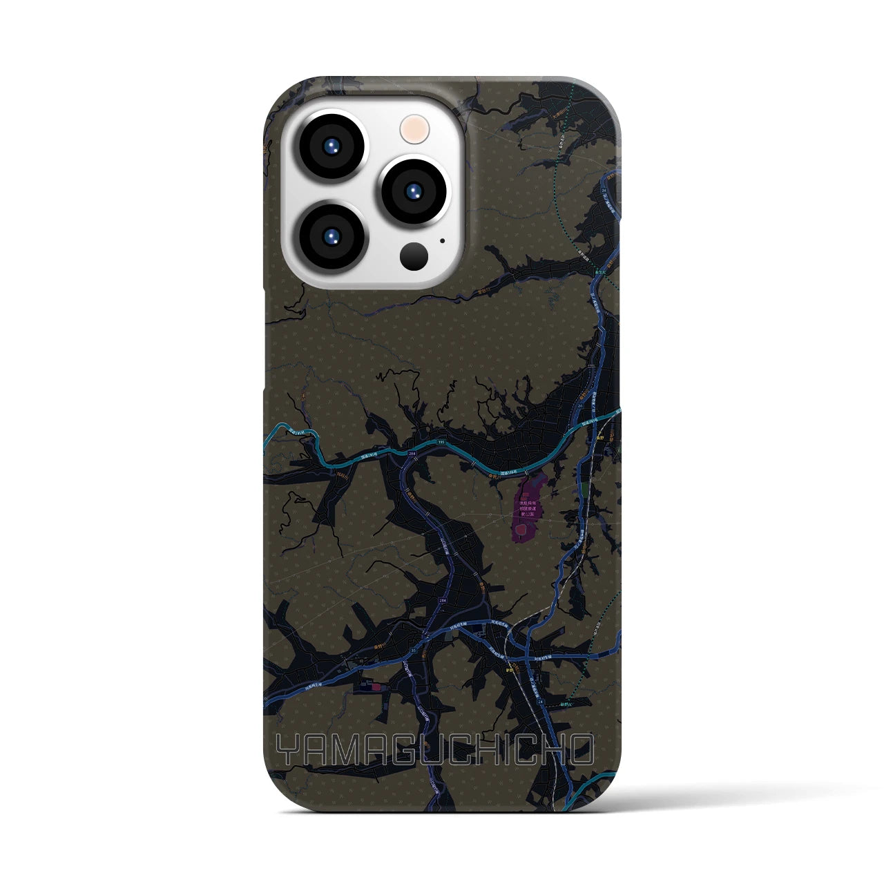 【山口町】地図柄iPhoneケース（バックカバータイプ・ブラック）iPhone 13 Pro 用
