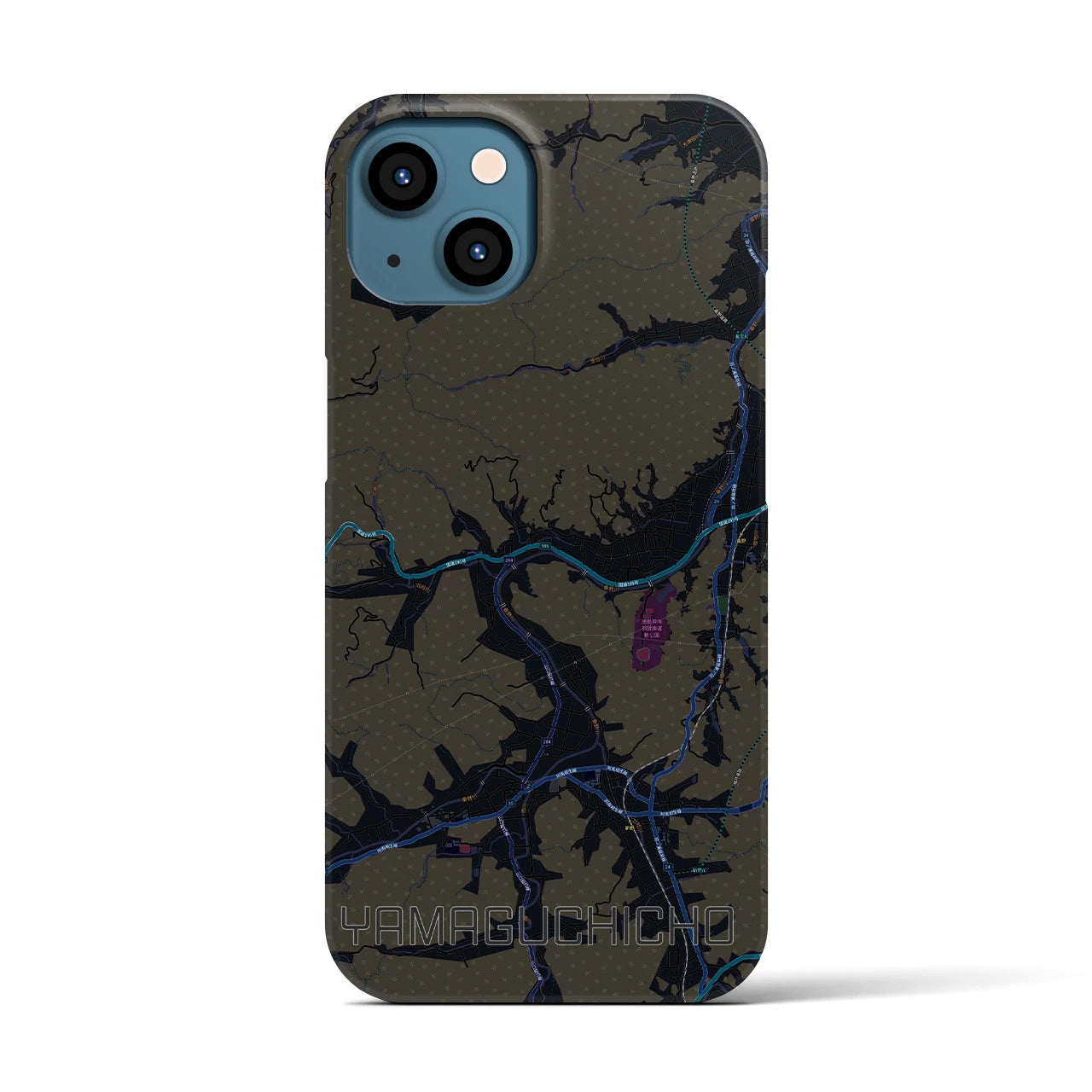 【山口町】地図柄iPhoneケース（バックカバータイプ・ブラック）iPhone 13 用