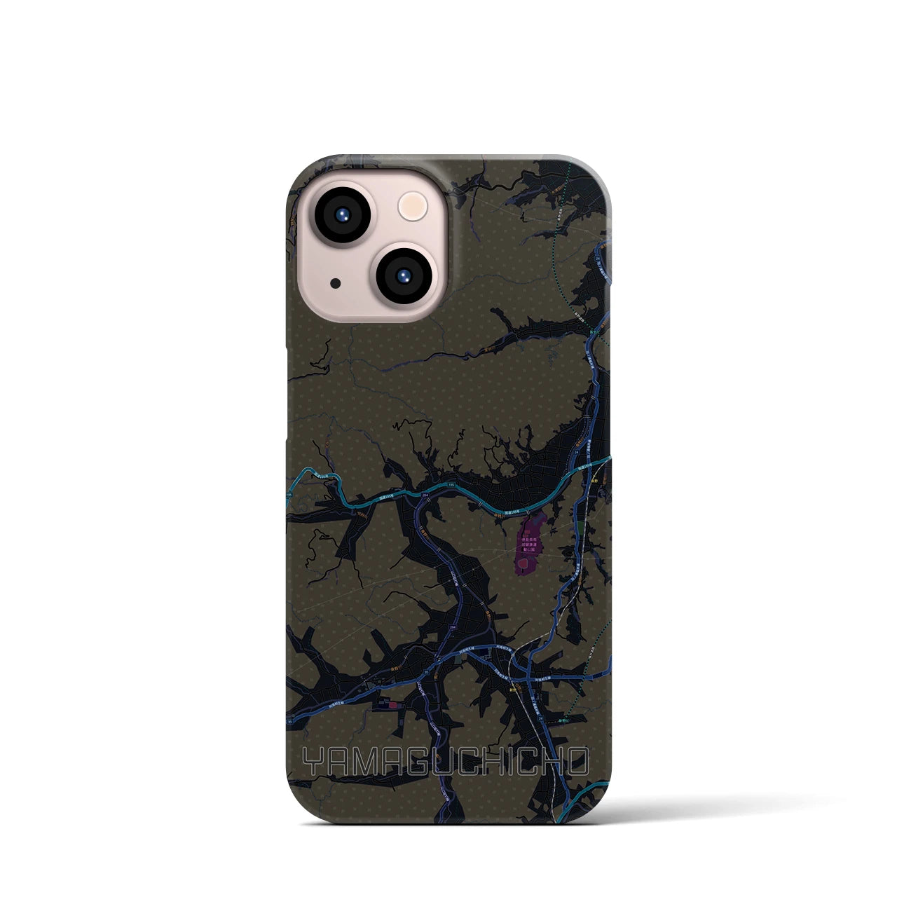 【山口町】地図柄iPhoneケース（バックカバータイプ・ブラック）iPhone 13 mini 用