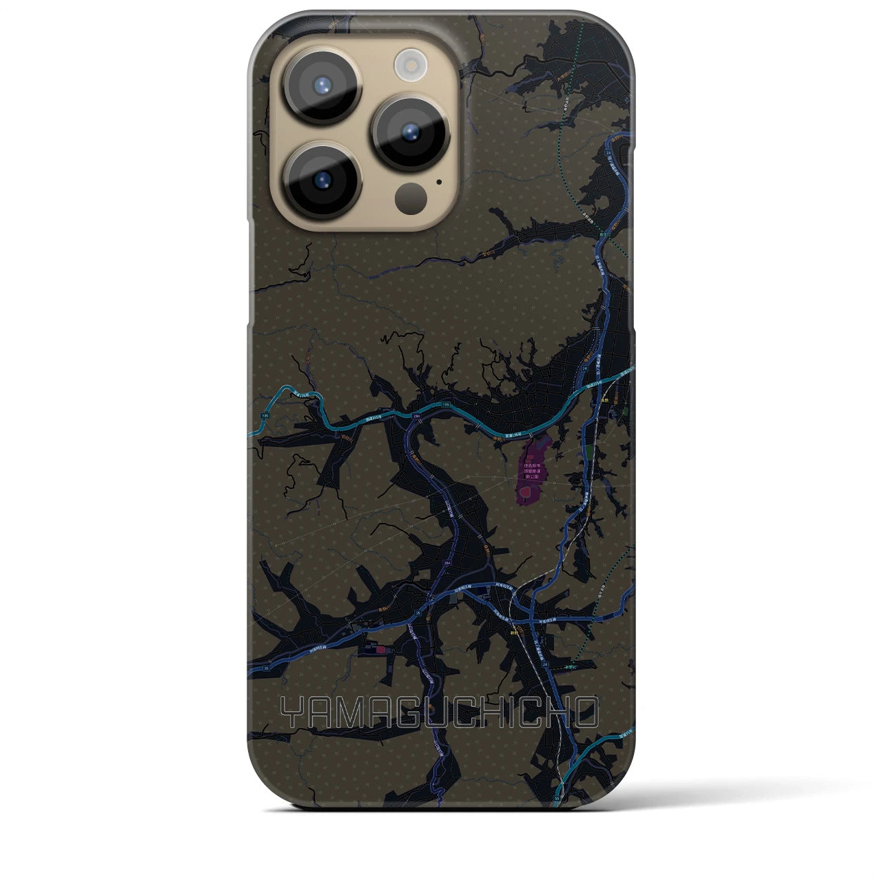 【山口町】地図柄iPhoneケース（バックカバータイプ・ブラック）iPhone 14 Pro Max 用