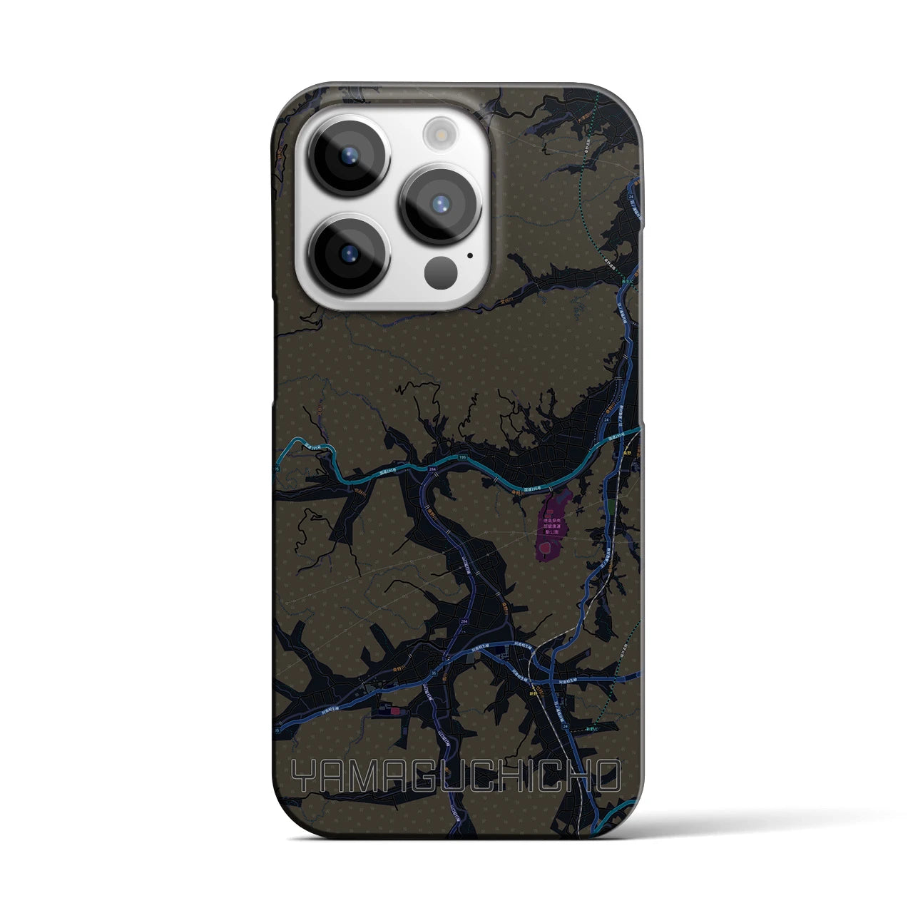 【山口町】地図柄iPhoneケース（バックカバータイプ・ブラック）iPhone 14 Pro 用