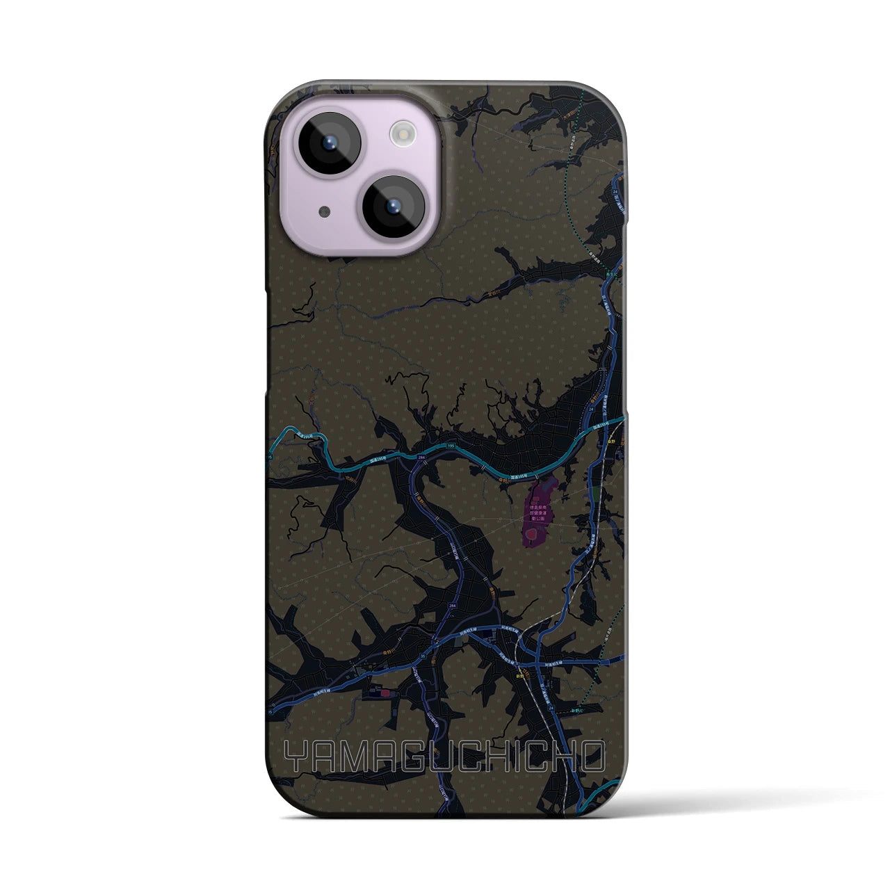 【山口町】地図柄iPhoneケース（バックカバータイプ・ブラック）iPhone 14 用