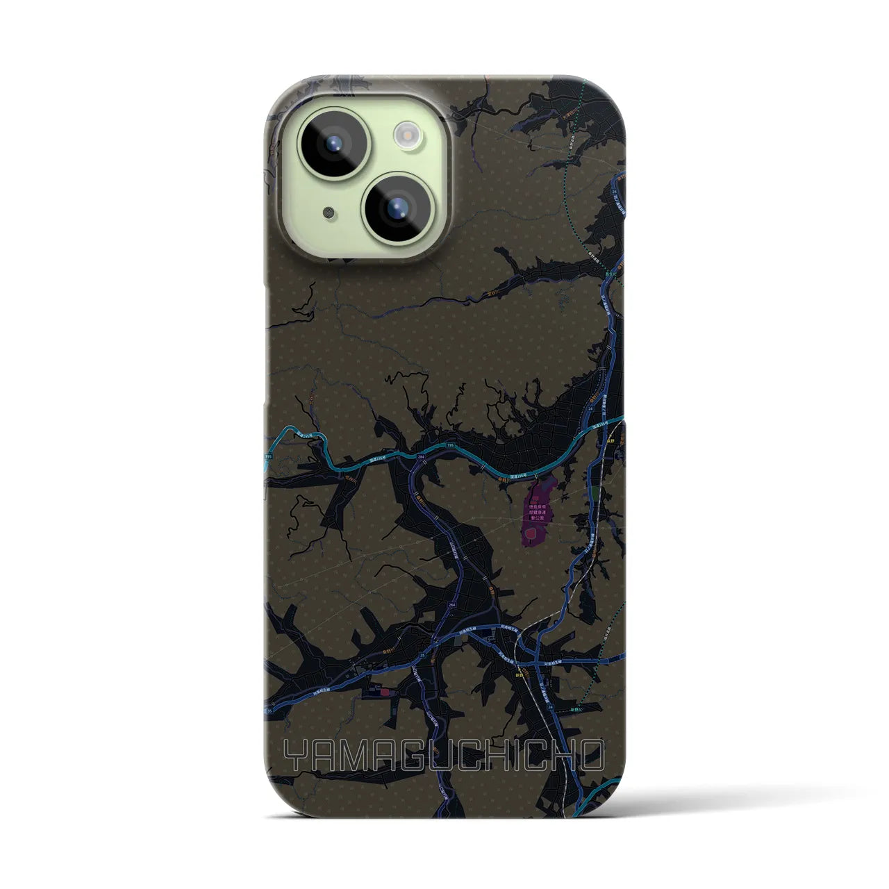 【山口町】地図柄iPhoneケース（バックカバータイプ・ブラック）iPhone 15 用
