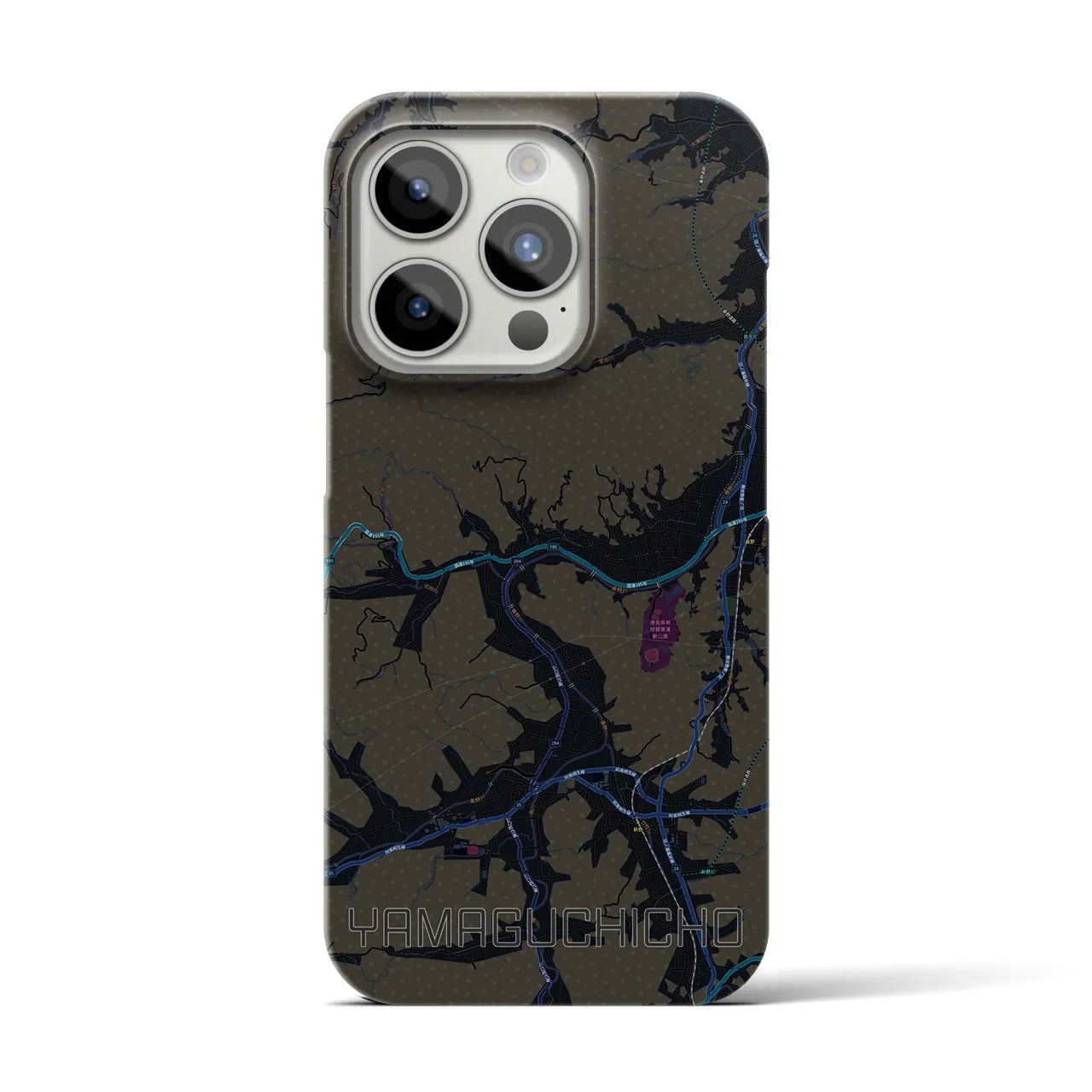 【山口町】地図柄iPhoneケース（バックカバータイプ・ブラック）iPhone 15 Pro 用