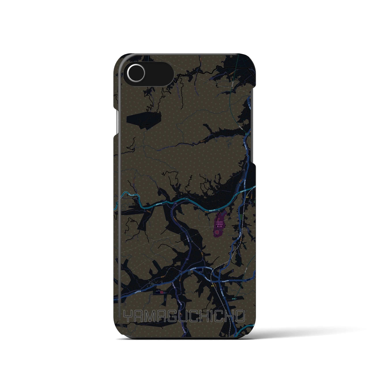 【山口町】地図柄iPhoneケース（バックカバータイプ・ブラック）iPhone SE（第3 / 第2世代） / 8 / 7 / 6s / 6 用