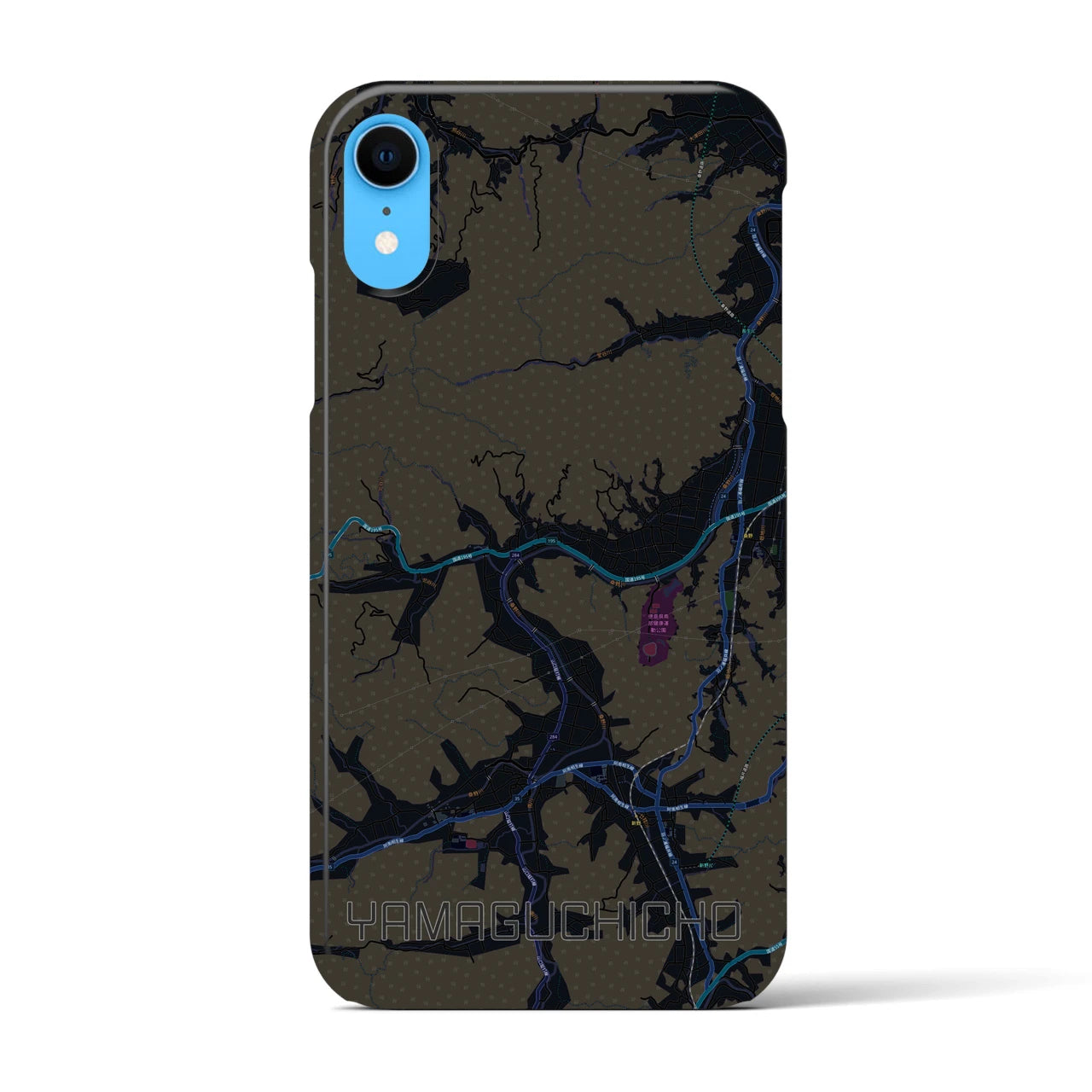 【山口町】地図柄iPhoneケース（バックカバータイプ・ブラック）iPhone XR 用