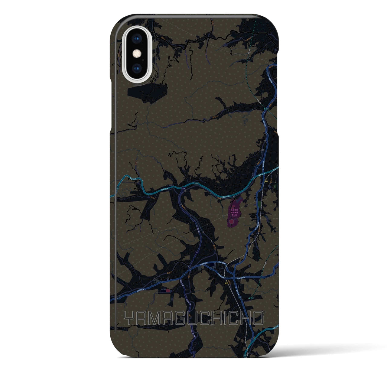 【山口町】地図柄iPhoneケース（バックカバータイプ・ブラック）iPhone XS Max 用
