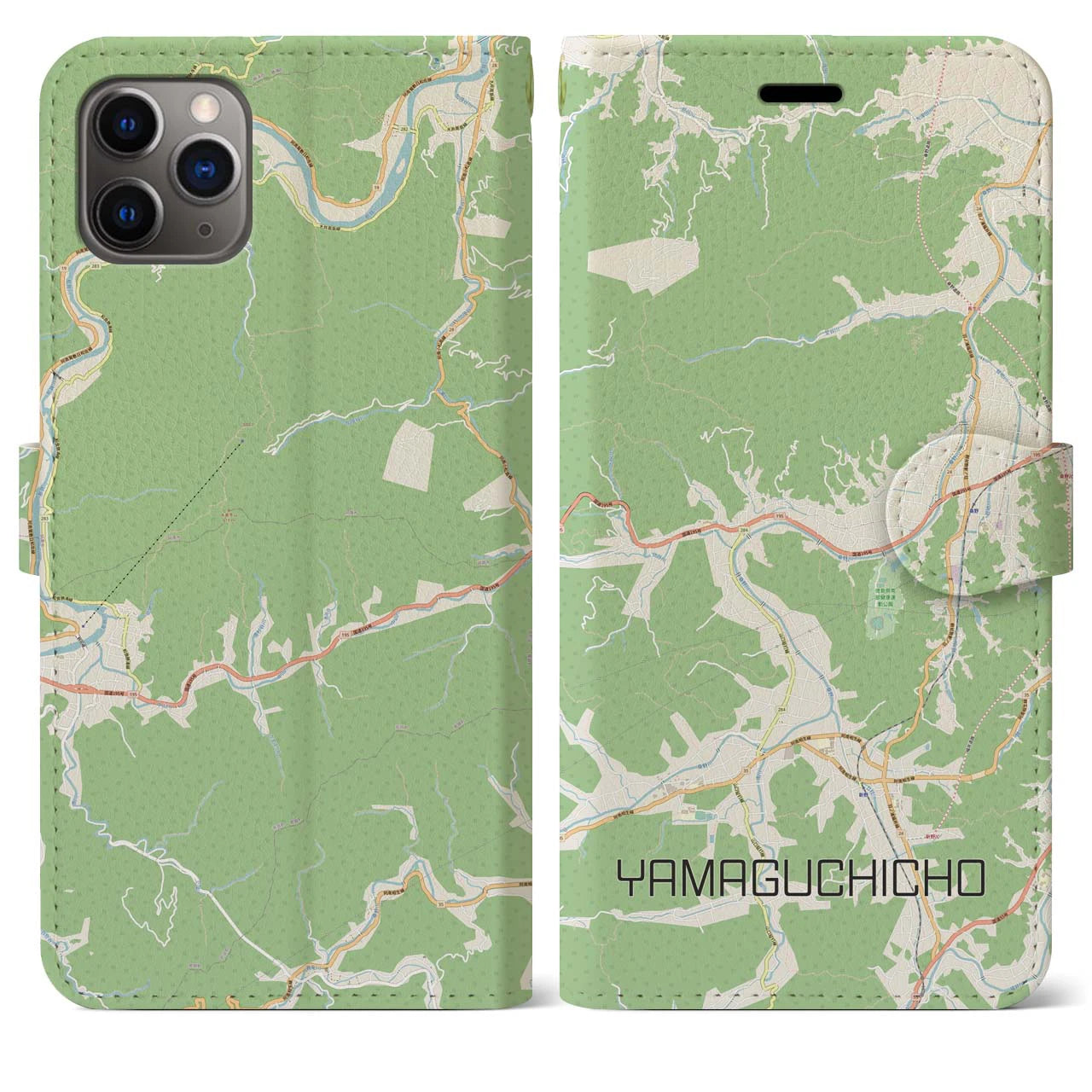 【山口町】地図柄iPhoneケース（手帳両面タイプ・ナチュラル）iPhone 11 Pro Max 用