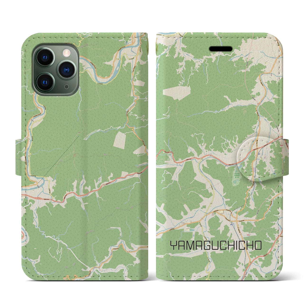 【山口町】地図柄iPhoneケース（手帳両面タイプ・ナチュラル）iPhone 11 Pro 用