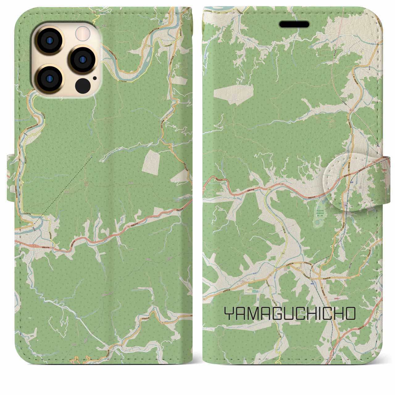 【山口町】地図柄iPhoneケース（手帳両面タイプ・ナチュラル）iPhone 12 Pro Max 用