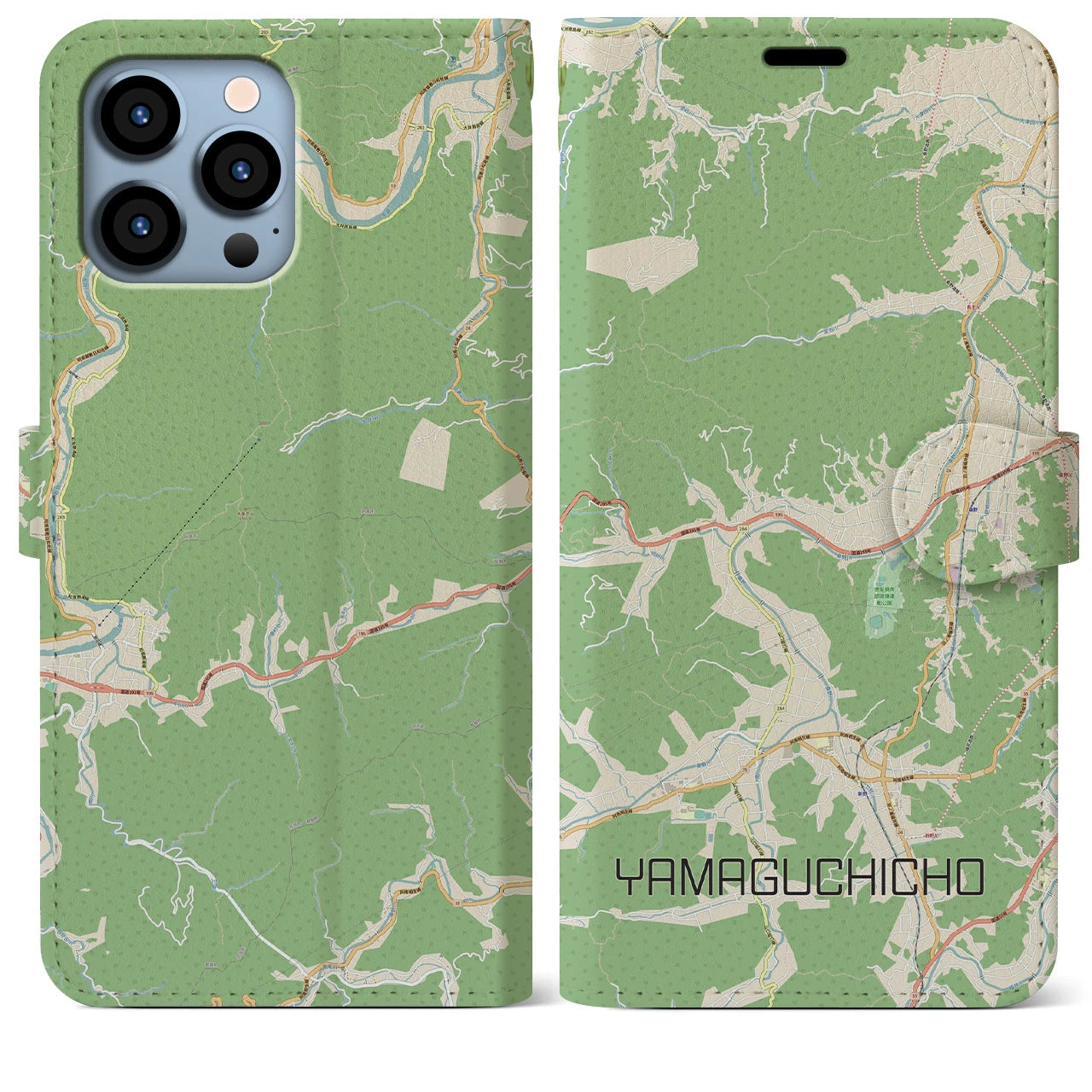 【山口町】地図柄iPhoneケース（手帳両面タイプ・ナチュラル）iPhone 13 Pro Max 用