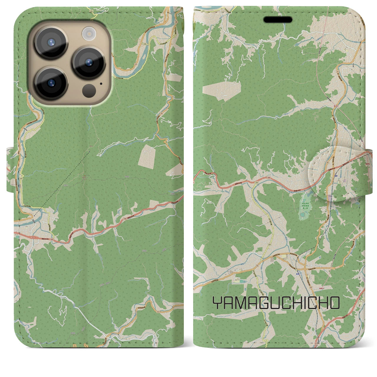 【山口町】地図柄iPhoneケース（手帳両面タイプ・ナチュラル）iPhone 14 Pro Max 用