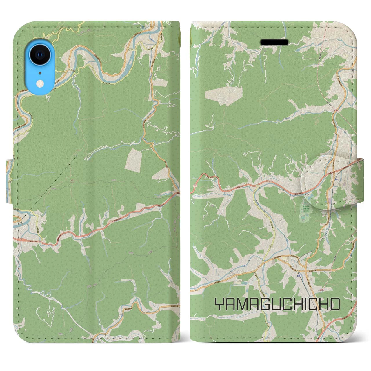 【山口町】地図柄iPhoneケース（手帳両面タイプ・ナチュラル）iPhone XR 用