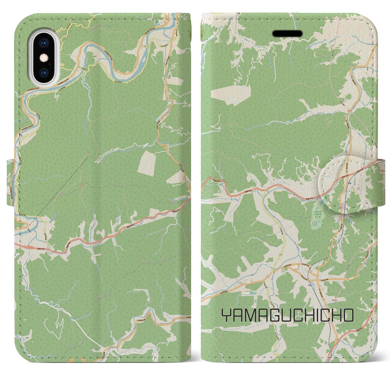 【山口町】地図柄iPhoneケース（手帳両面タイプ・ナチュラル）iPhone XS Max 用