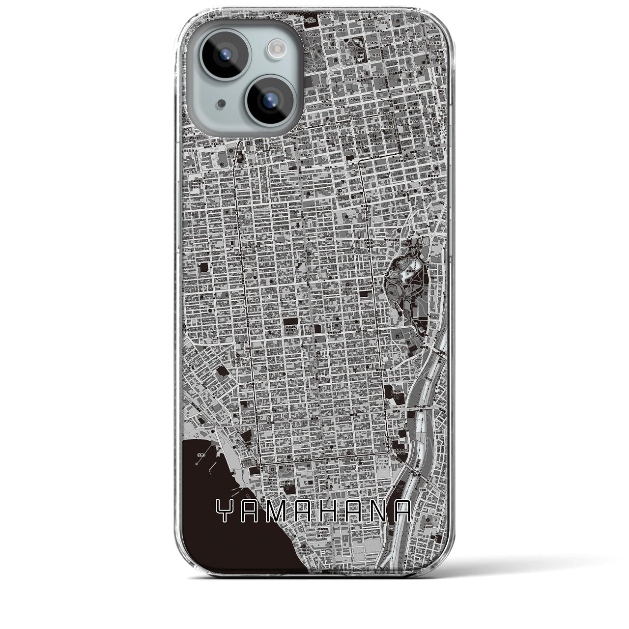 【山鼻】地図柄iPhoneケース（クリアタイプ・モノトーン）iPhone 15 Plus 用