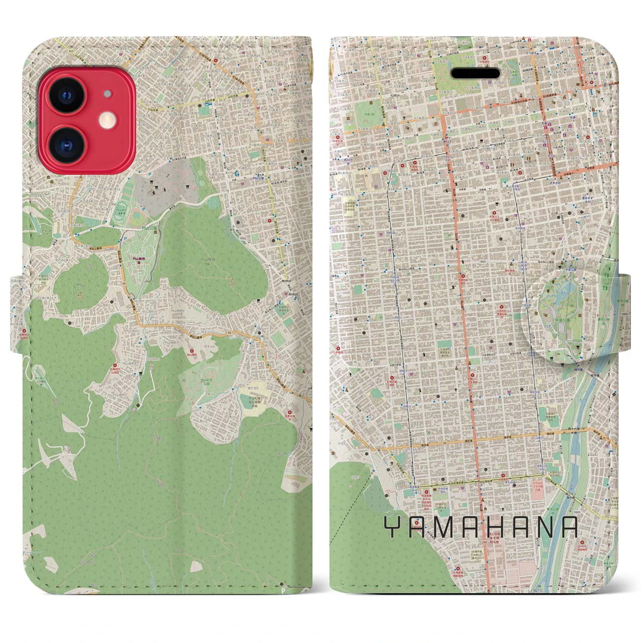 【山鼻】地図柄iPhoneケース（手帳両面タイプ・ナチュラル）iPhone 11 用
