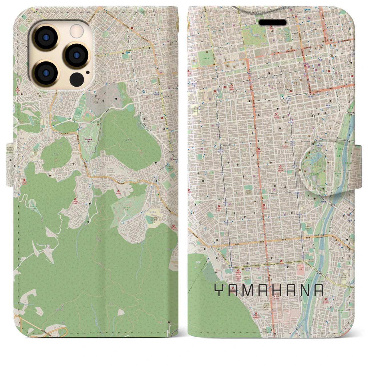 【山鼻】地図柄iPhoneケース（手帳両面タイプ・ナチュラル）iPhone 12 Pro Max 用