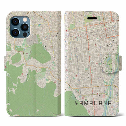 【山鼻（北海道）】地図柄iPhoneケース（手帳タイプ）ナチュラル・iPhone 12 / 12 Pro 用