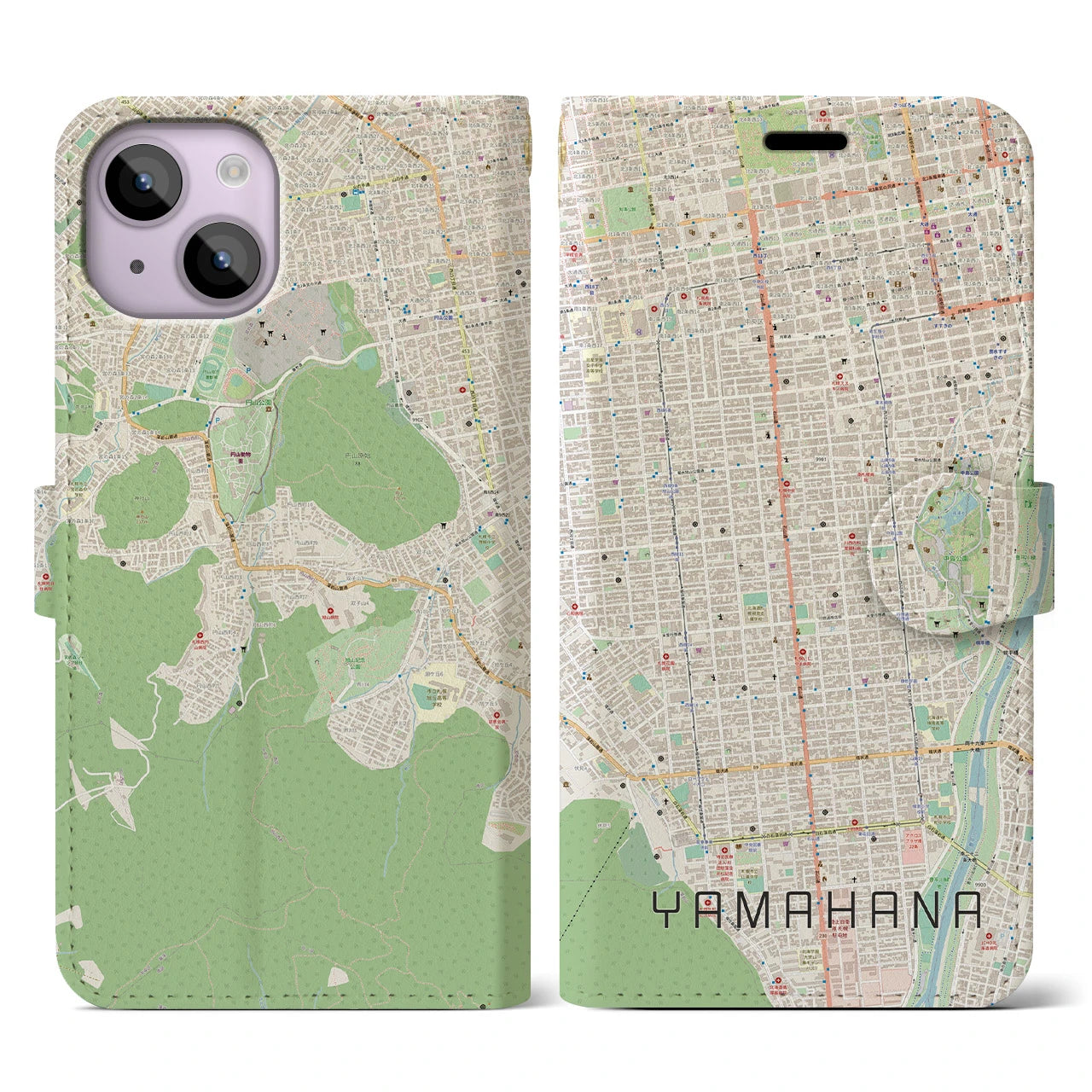 【山鼻】地図柄iPhoneケース（手帳両面タイプ・ナチュラル）iPhone 14 用