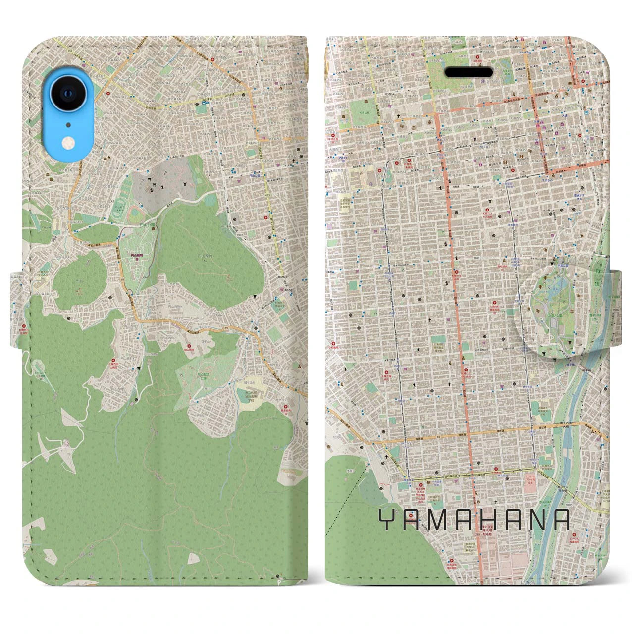 【山鼻】地図柄iPhoneケース（手帳両面タイプ・ナチュラル）iPhone XR 用