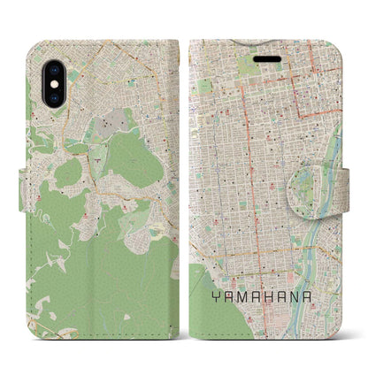 【山鼻（北海道）】地図柄iPhoneケース（手帳タイプ）ナチュラル・iPhone XS / X 用