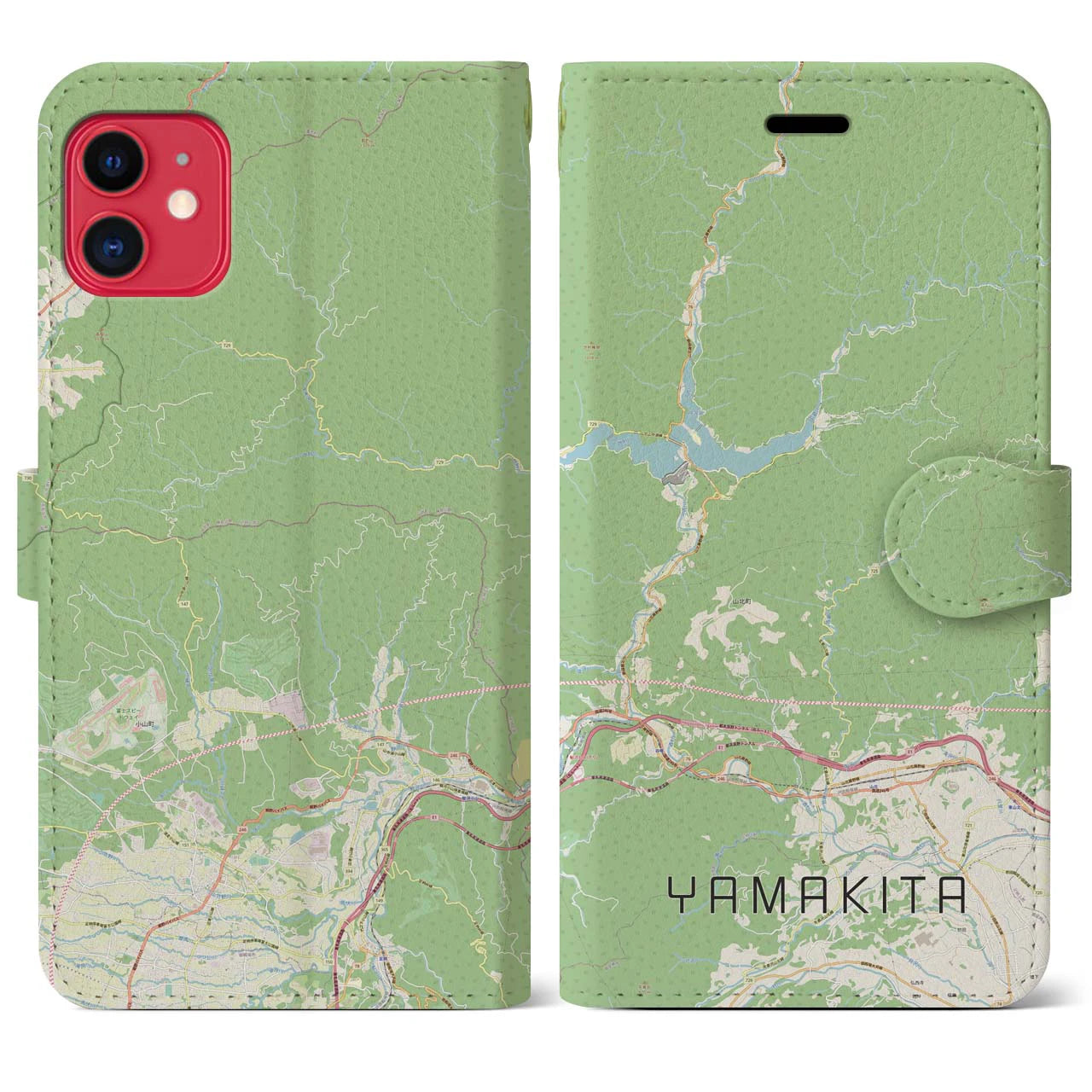 【山北】地図柄iPhoneケース（手帳両面タイプ・ナチュラル）iPhone 11 用