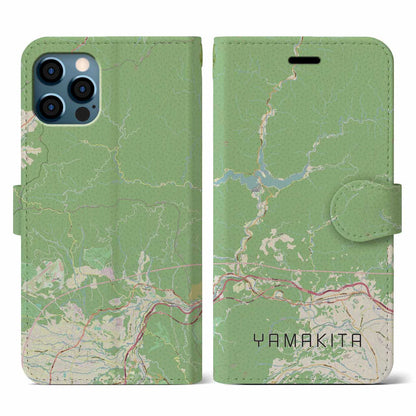 【山北（神奈川県）】地図柄iPhoneケース（手帳タイプ）ナチュラル・iPhone 12 / 12 Pro 用