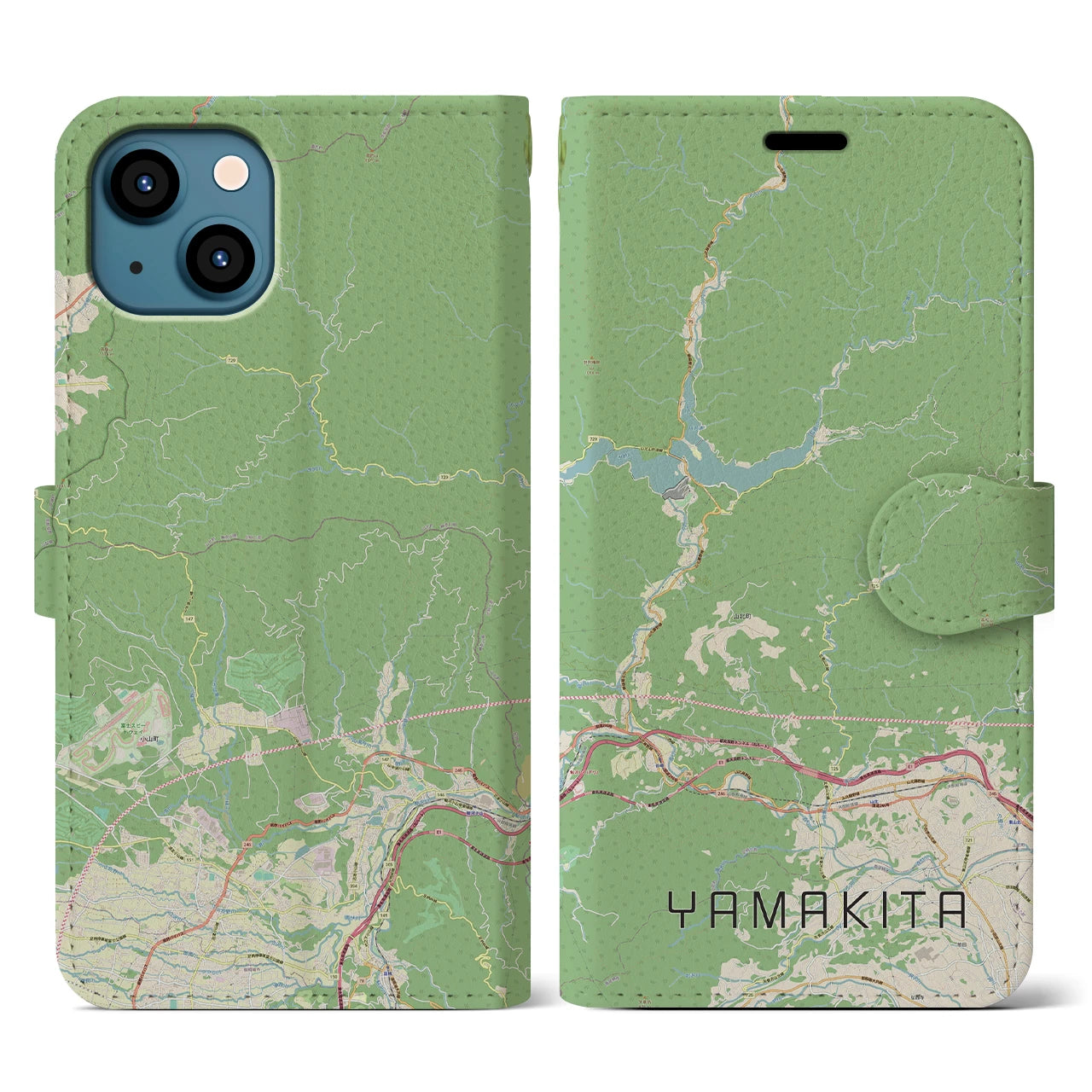 【山北】地図柄iPhoneケース（手帳両面タイプ・ナチュラル）iPhone 13 Pro 用